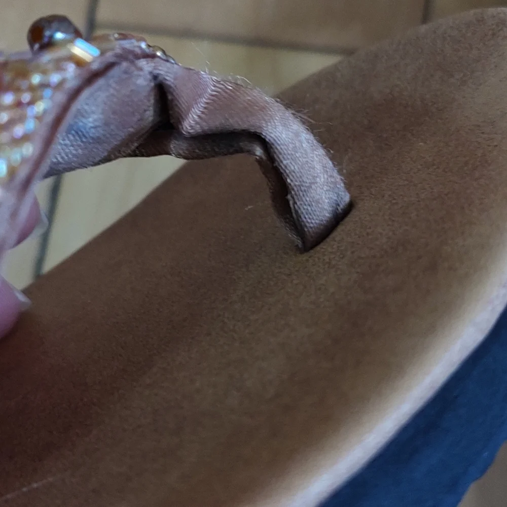 Meeka Beaded Tan Flip Flop Sandals